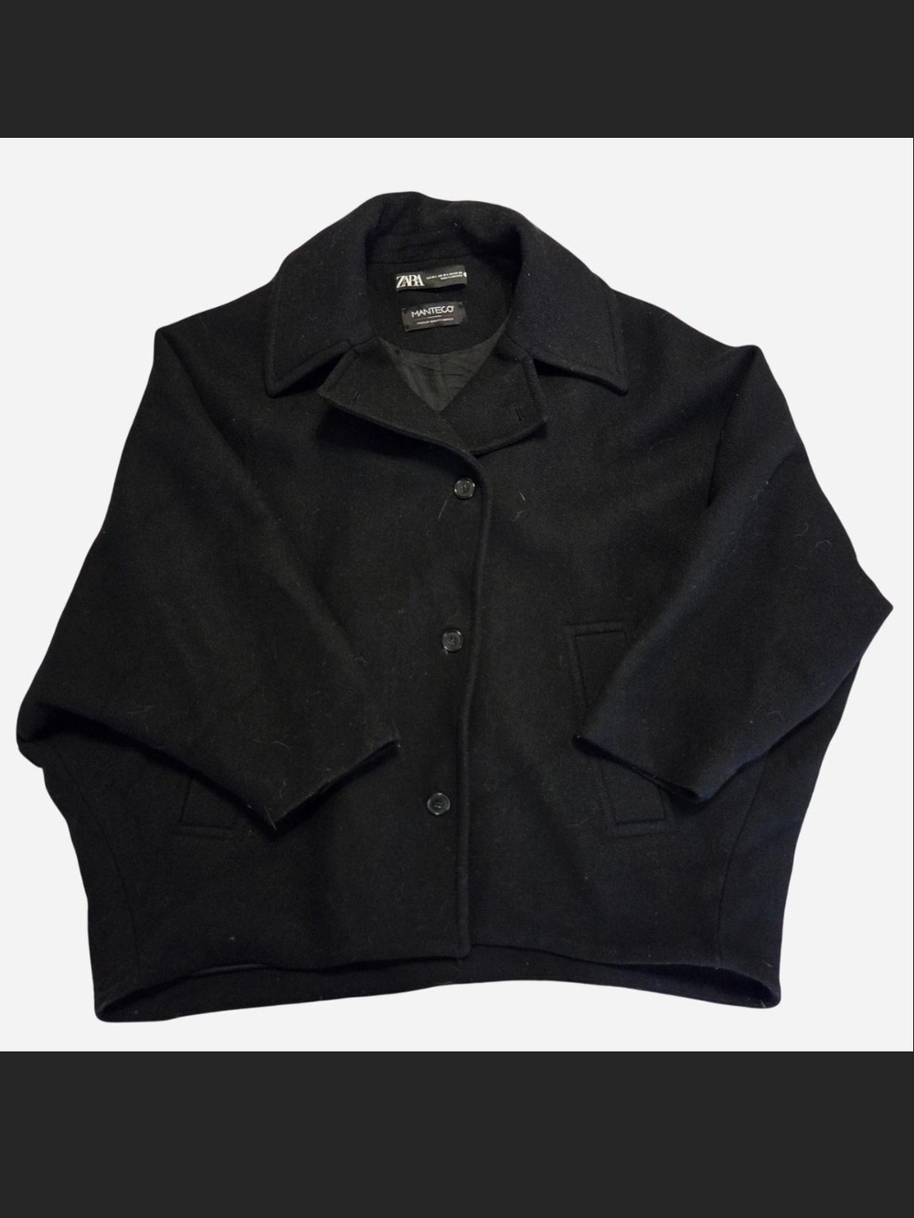 Zara Black Manteco Oversized Wool Pea Coat
